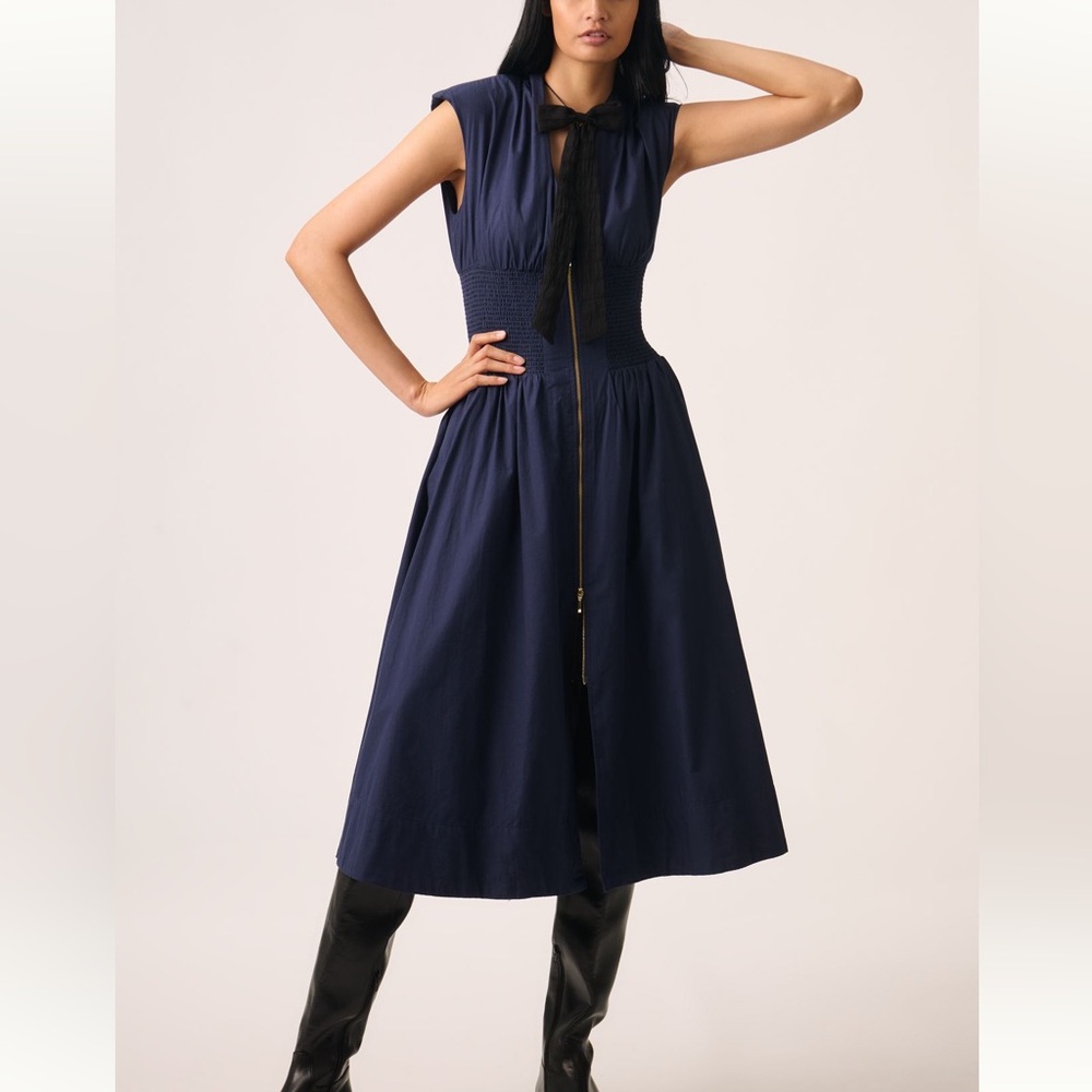Anthropologie Tommie Zip-Front V-Neck Midi Dress NWT Navy Storm XL - Picture 4 of 14